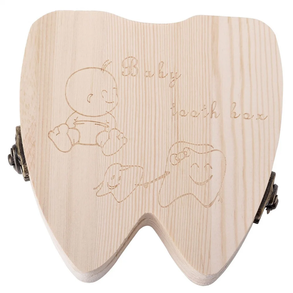 Wholesale Kids Wooden Tooth box Portuguese/English /Spanish/ French /Italian Baby First Tooth Box Child Milk Teeth Storage