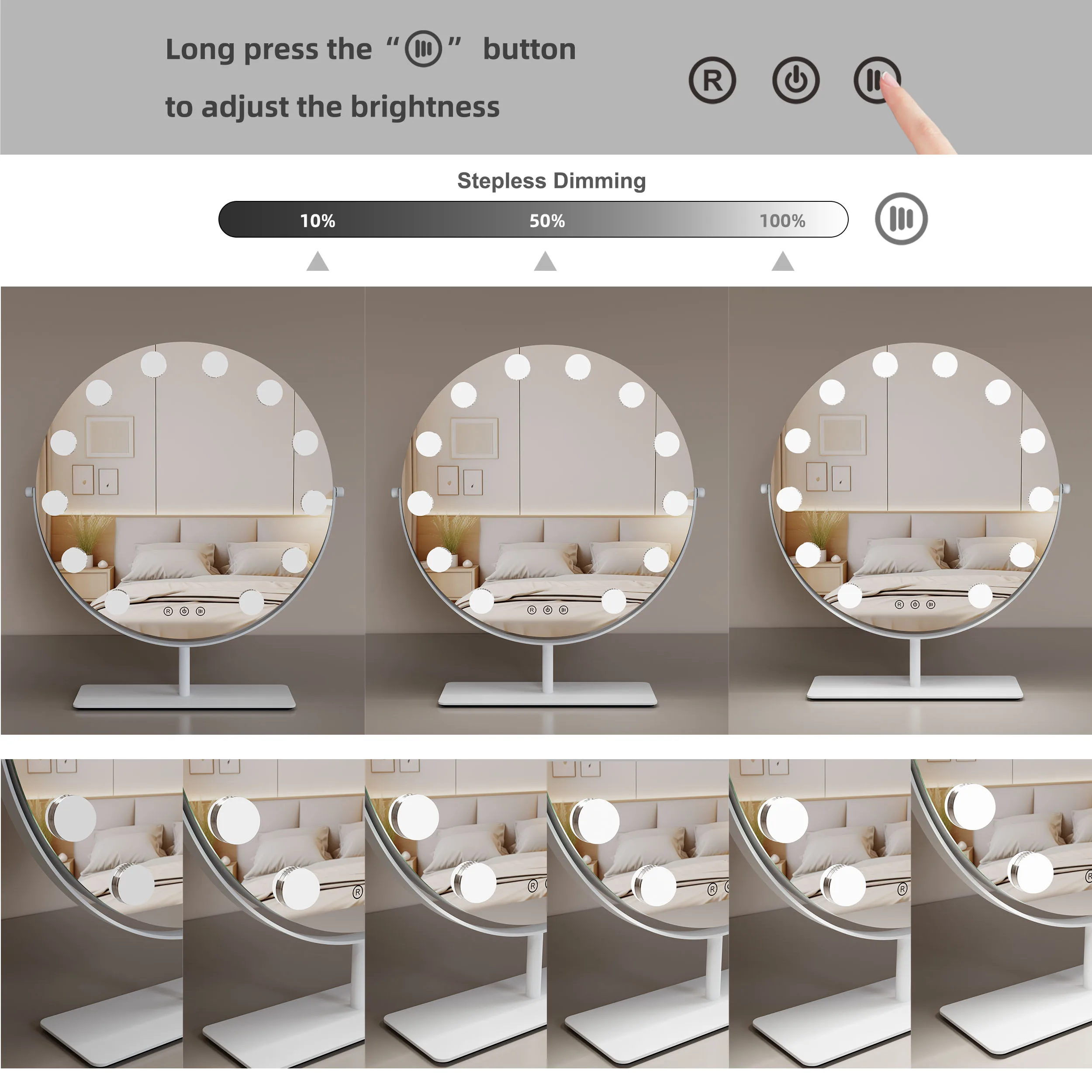 Custom 12v Adapter 12 Pcs G35 Dimmable White Bulbs 43x48cm Metal Frame Makeup Mirror With Led Lights Hollywood Vanity Mirror