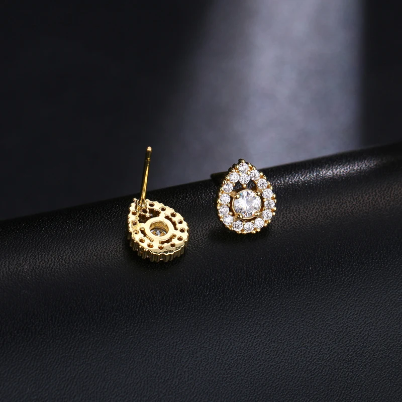 Emmaya Fashion Shiny Tear Drop AAA Cubic Zircon Bridal Imitation Diamond Wedding Jewelry Silver 18k Gold Stud Earrings Women