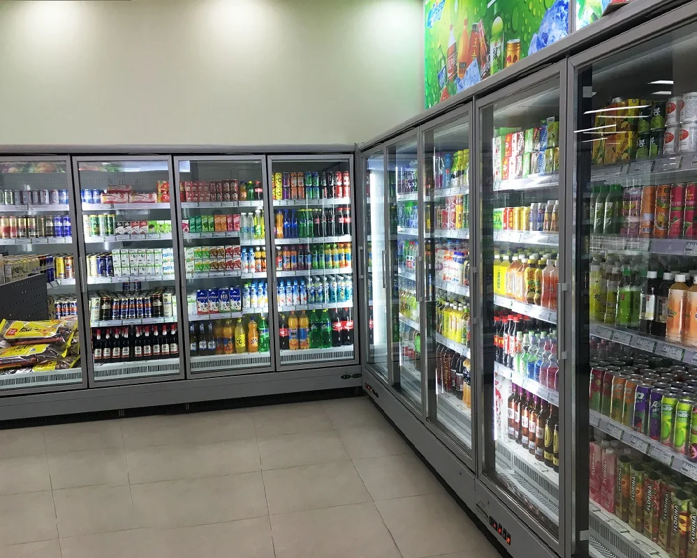 New Design Vertical Glass Door Display Beverage Cooler Fridge Supermarket Multideck Glass Door Freezer