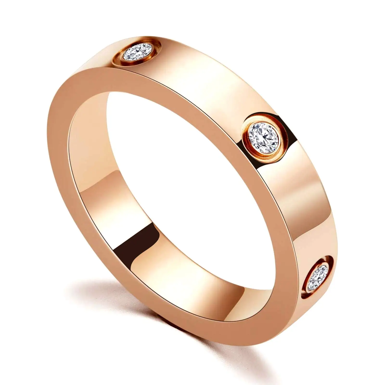Wholesale Waterproof 18K Gold Plated Couple Zircon Love 316l Stainless Steel Ring
