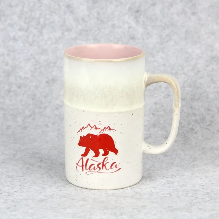 Custom Two-Tone Stoneware Mug with Big Handle High Cup Alaska Moose Design Pottery Coffee Drinkware