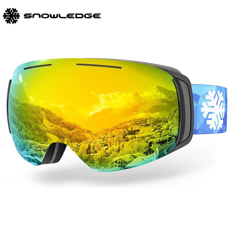Snowledge 181C clasp lock magnetic lens snow goggle colorful coating 100% UV protection OTG custom logo snowboard ski goggles