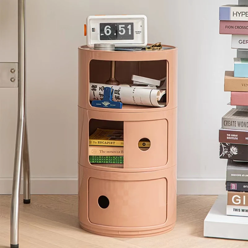 Trendy Colorful Simple Multi-layer ABS Resin Cylinder Nightstand Mini Round Bedside Table