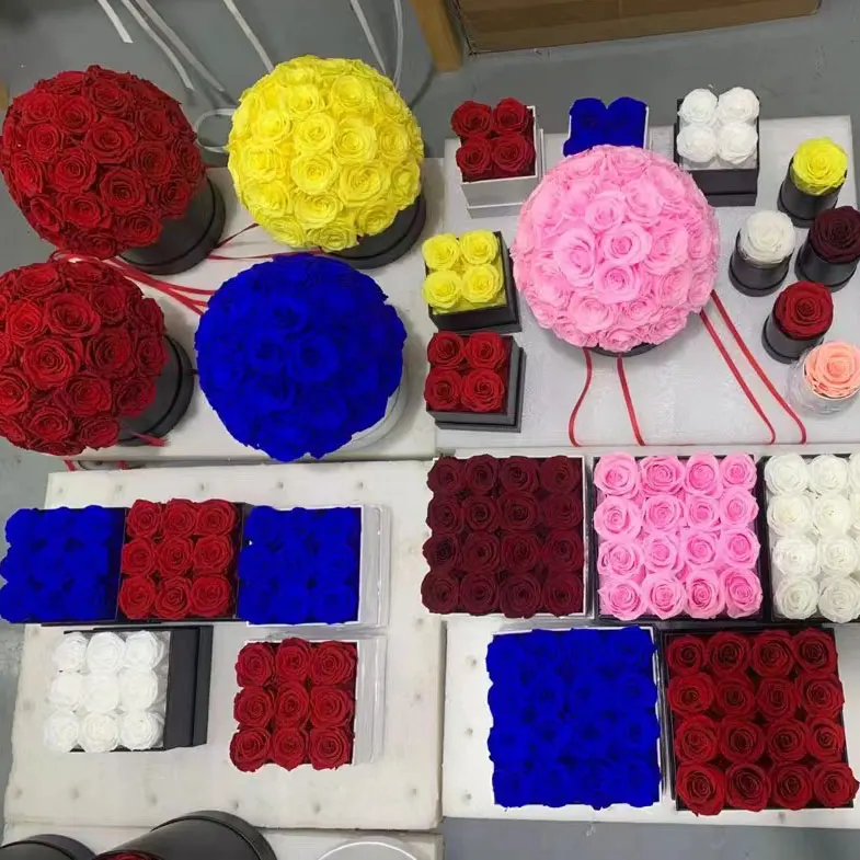 Wholesales Eternal Colorful Flowers Valentines Day Custom Brand in Round and Square Immortal Forever Red Preserved Rose Gift Box