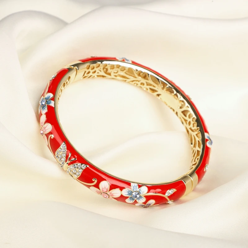 SHINNYGIFTS Vintage Bracelet Colorful Hollow copper Cloisonne Women Girls Hinged Bangles Enameled Bracelets Jewelry