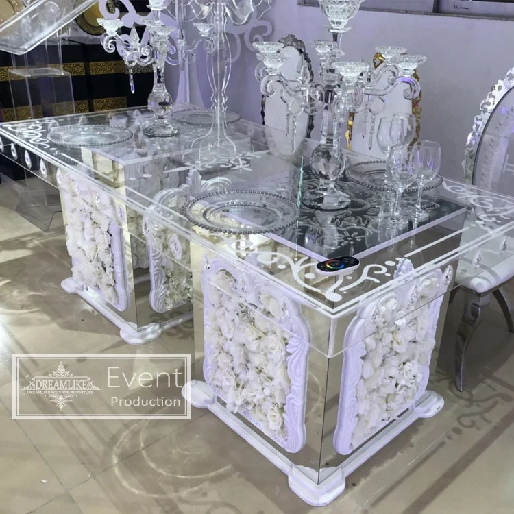 New design rectangle clear acrylic top silver acrylic wedding table with flowers
