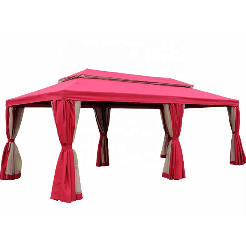 Outdoor Patio Canopy Gazebo with Polyester Curtains and Air Venting Netted Screens
