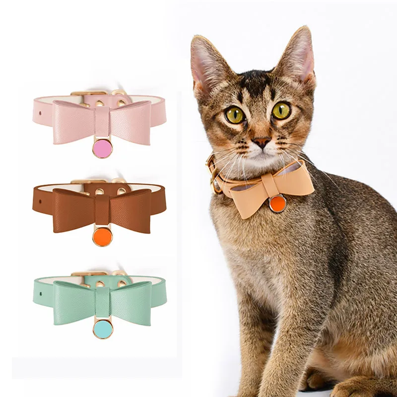 Loudik, оптовая продажа, персонализированные, сделай сам, с лазерной гравировкой, бирки для удостоверения личности, роскошный Маленький бант для домашних животных, мягкий кожаный ошейник для кошек с именем