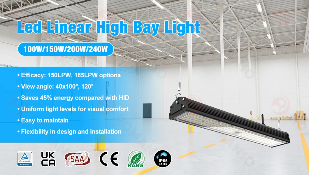 ROMANSO UL DLC SAA 100W 150W 200W 250W Warehouse LED Linear High Bay Lighting