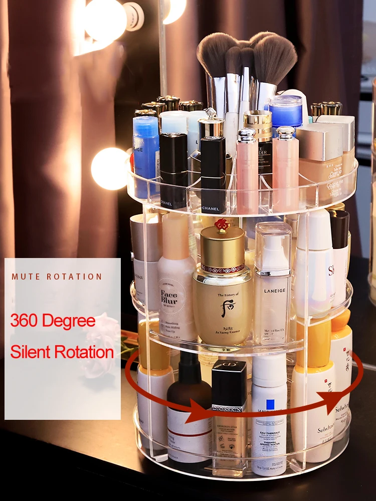 Dressing Table Storage Box 360 Degree Rotation Skincare Product Rack Fashion Acrylic Makeup Organizer for Cosmetic Lipstick Case