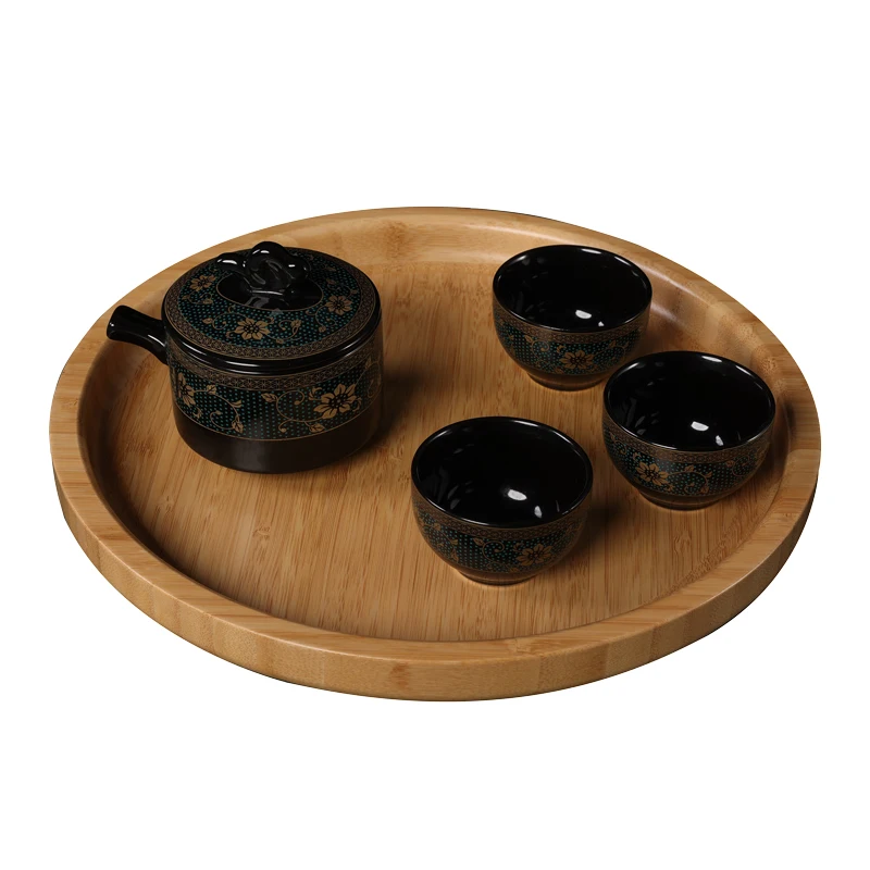 Natural Round Bamboo Food Serving Circle Tray for Coffee Table Food TEA Tray