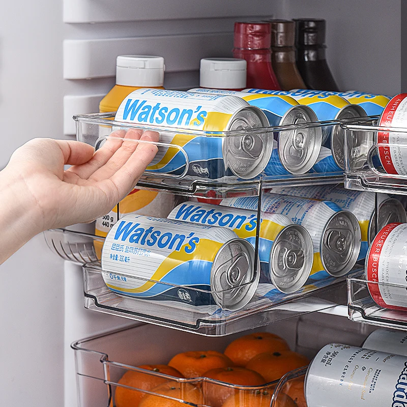 Pack Refrigerator Organizer Bins Can Dispenser Storage Holder Soda Beverage Canned Food Container Bin Clear Plastic Pantry