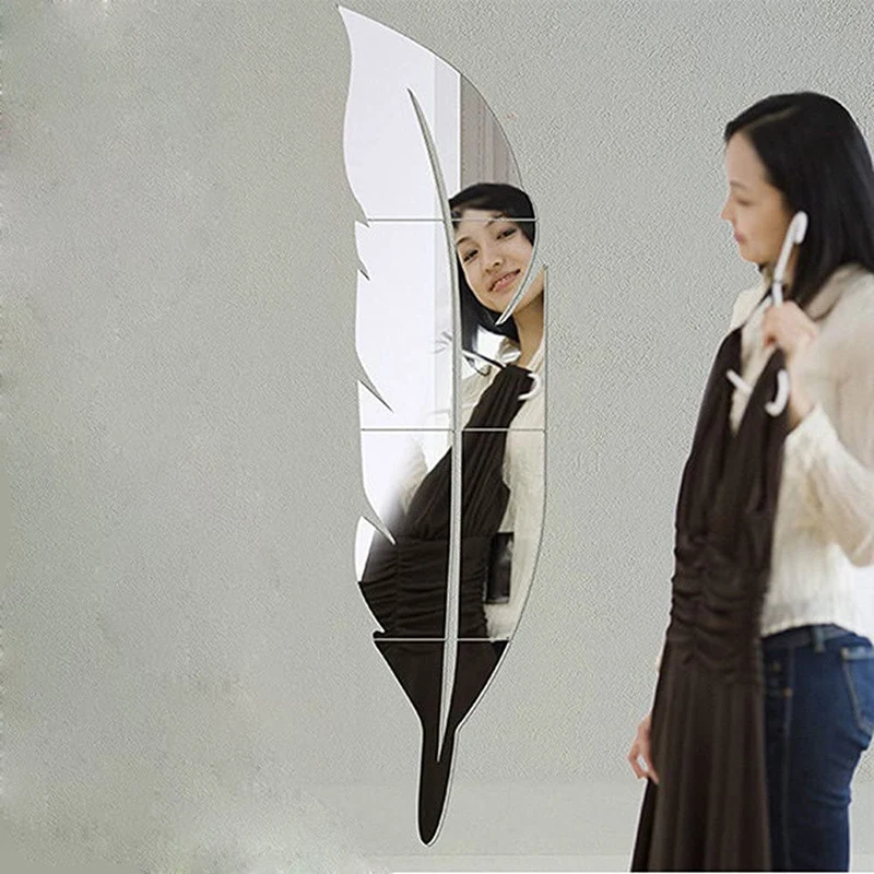 Современное украшение дома 3d Diy перо узор акриловая зеркальная Настенная Наклейка в наличии