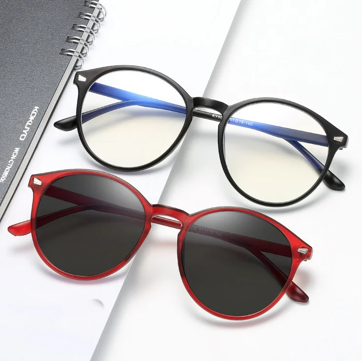 Hot tr fashion photochromic frame glasses women round  anti-blue light glasses for computer/tv/phone