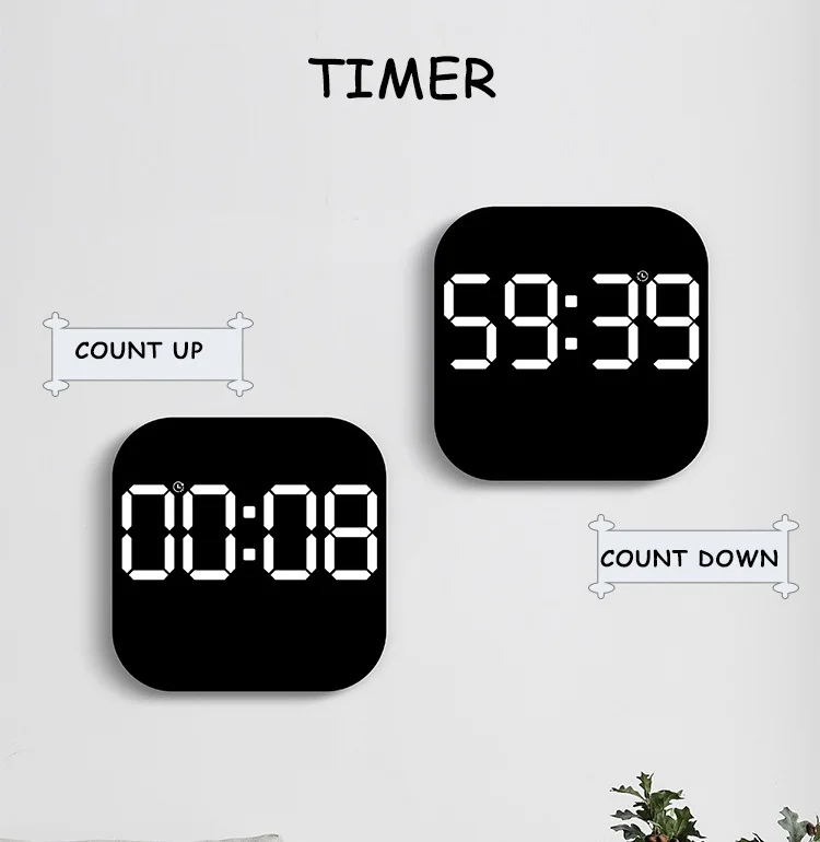 Auto Brightness Adjustment Remote Control Plastic Table Alarm Clock Week Date Temperature DST Display LED Digital Wall Clocks