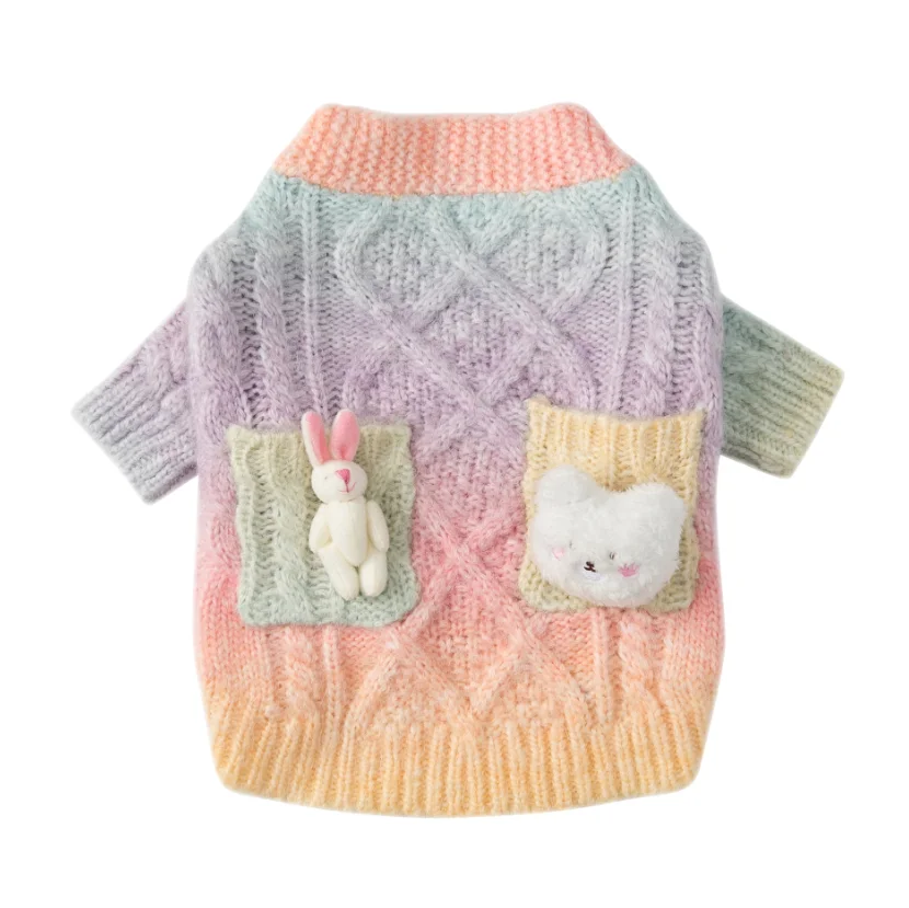 Super Cute Ice Cream Color Pet Clothes New Design Autumn And Winter Gradient Colorful Cardigan Dog Sweater