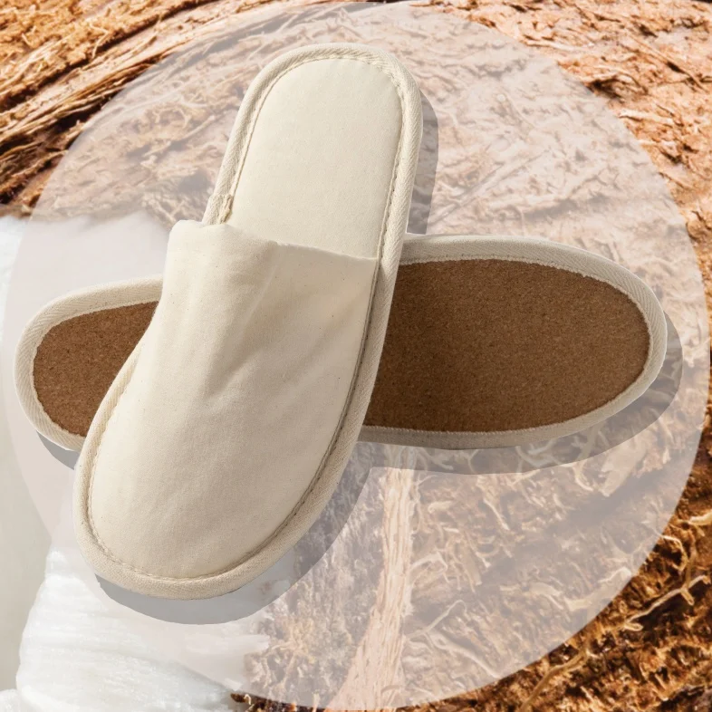 Hotel Suppliers Unisex Closed Toe Eco friendly Luxury Cotton Hotel Guest Slippers with Cork sole