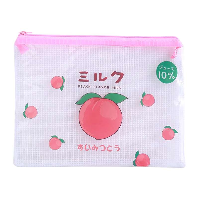 2021 Customized Cute cartoon Frosted Plastic PVC Zipper Packing Bag mesh Document bags pouches with zipper Net Yarn file bag