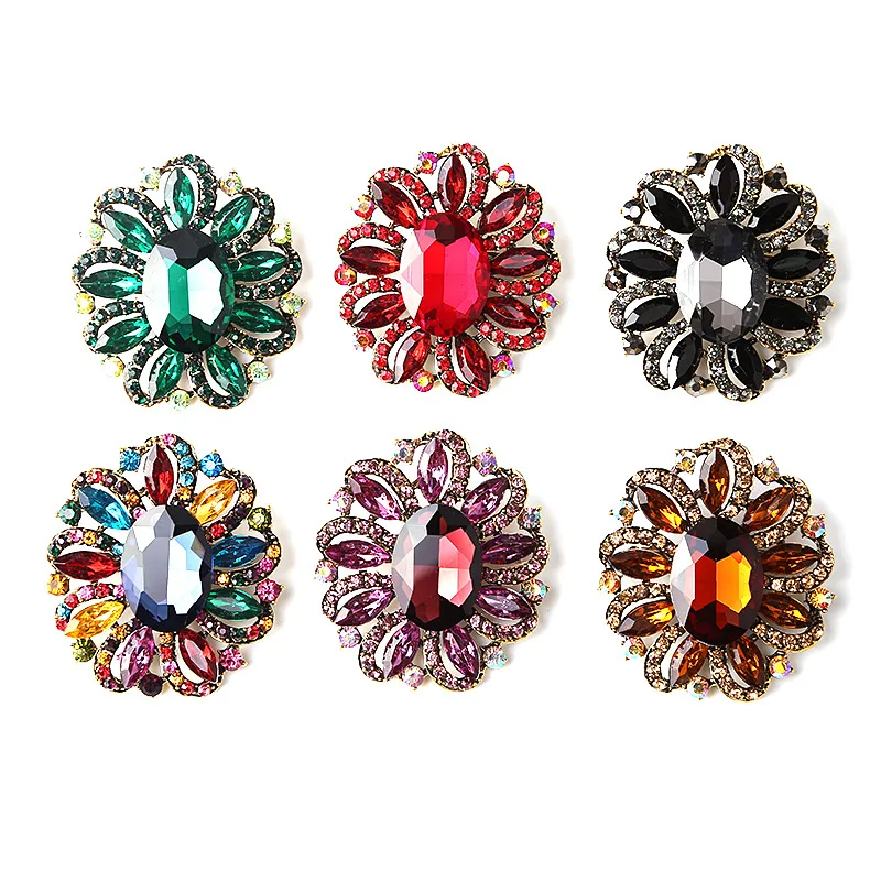 New silver bottom flower brooch wedding oval crystal pin brooch for woman gift