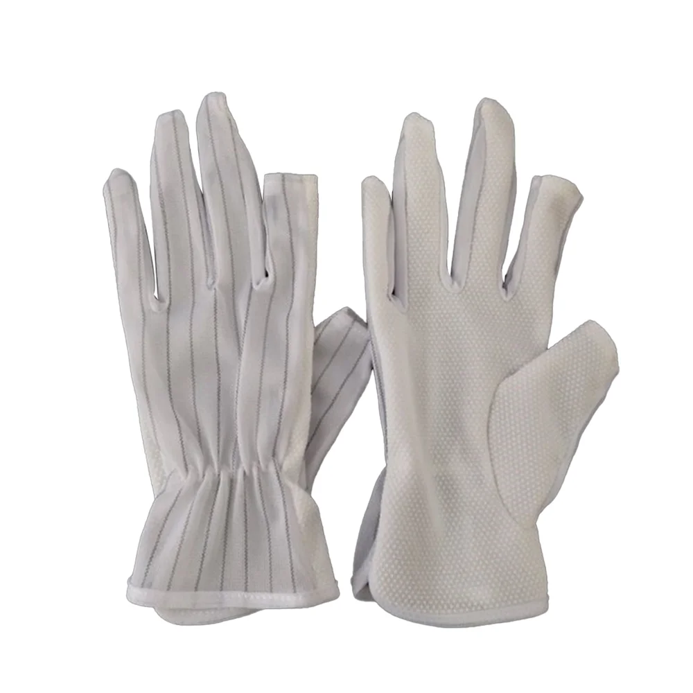 Customized Size White Construction Protective Safety Expose Two Fingers Stripe ESD Anti-static Gloves