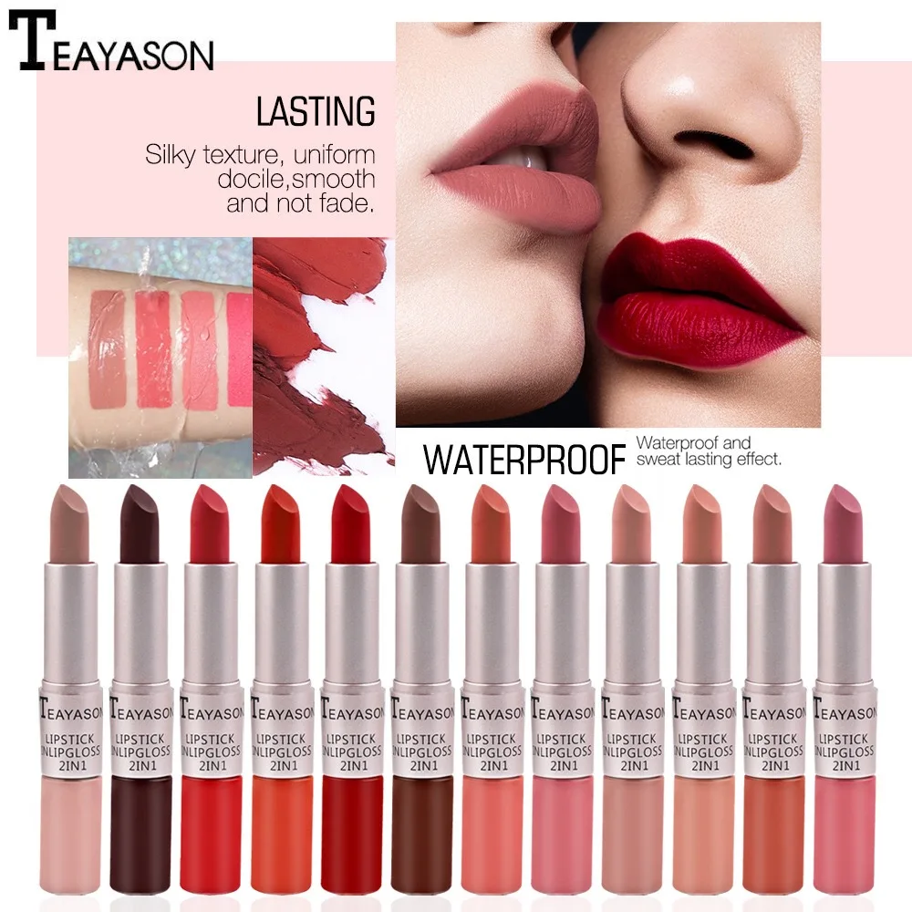 Wholesale Custom Waterproof Lip Gloss 2 in 1 Lipstick Highly Pigmented Vegan Matte Lipstick