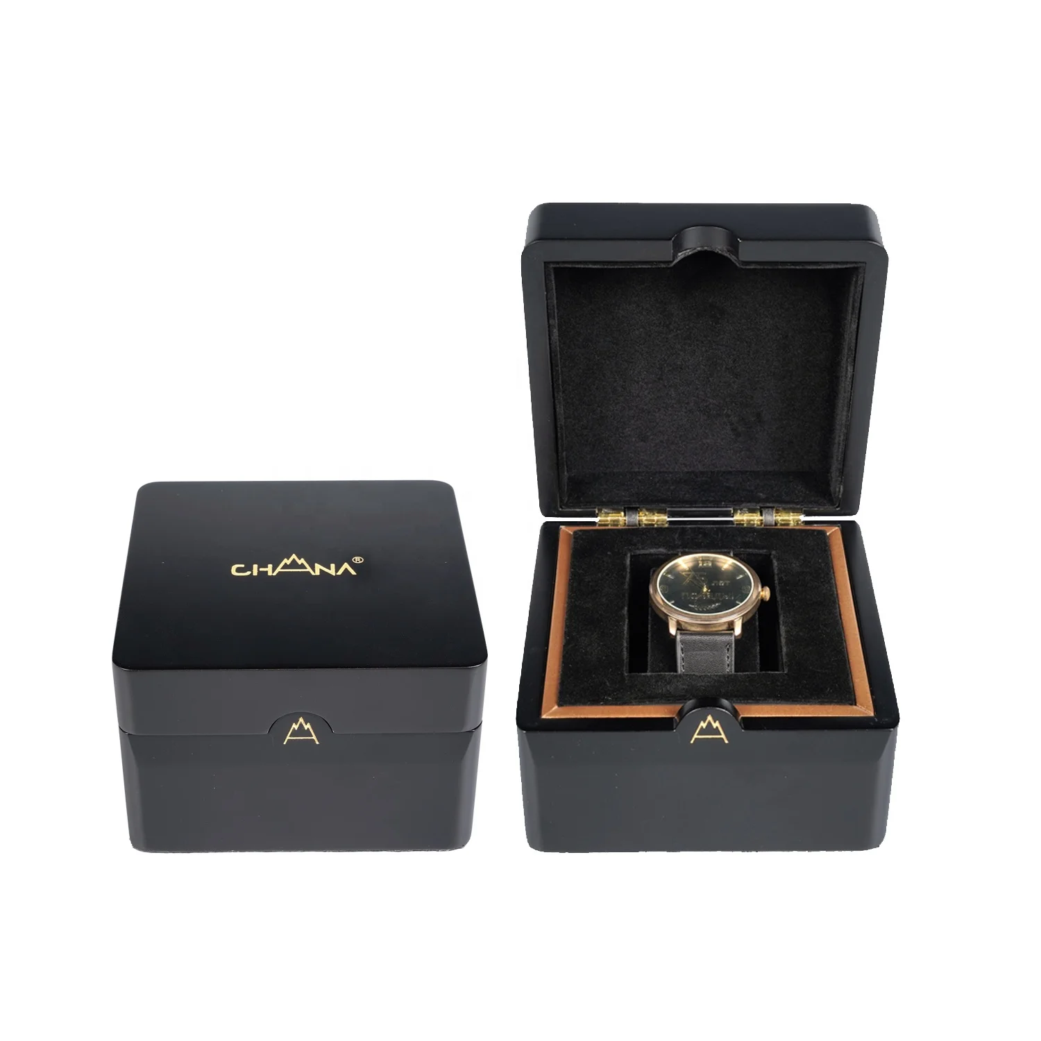 New Design High Quality Removable Lining Custom Laser Logo Black Wooden Watch Boxes for Men