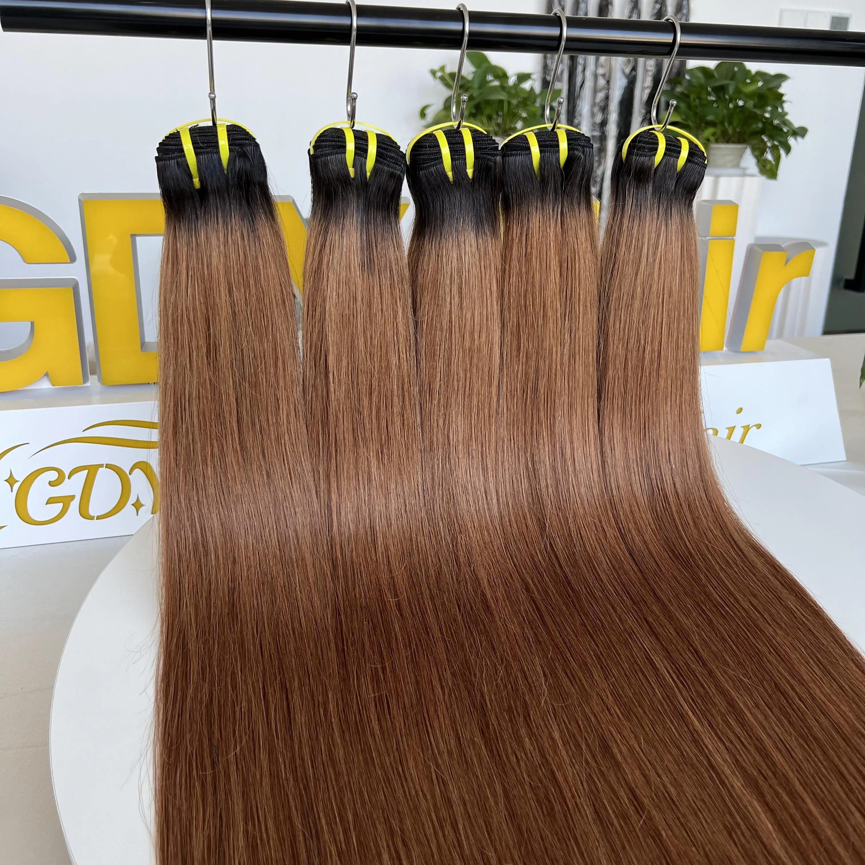 GDY Wholesale 100% Human Hair 1B/30 Ombre Brown Brazilian Virgin Hair Bundles Silky Bone Straight Hair Bundles
