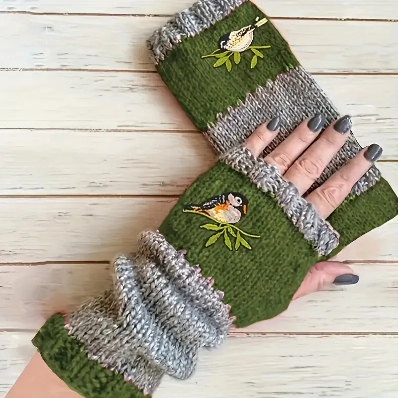 Women Crochet Winter Gloves Knitted Fingerless Gloves Half Finger Knitted Jacquard Women Gloves