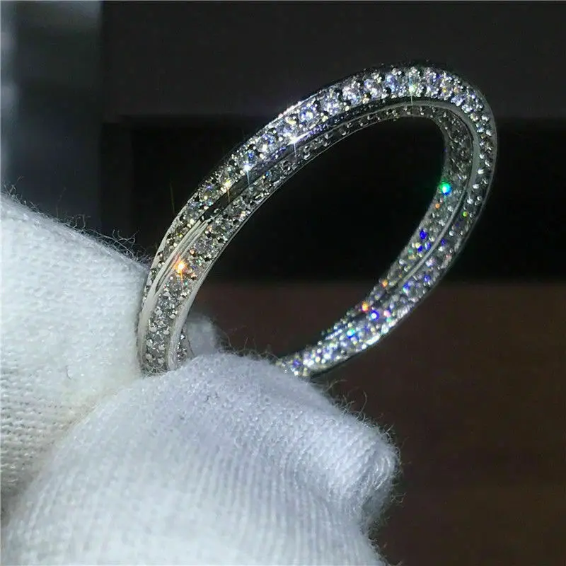 Factory Wholesale DropShipping 14K White Gold Full Paved Round Moissanite Eternity Wedding Band Ring