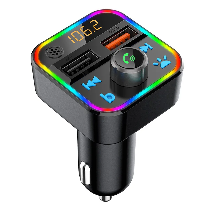 7+1 Colorful Lights Hands-Free Car Kit Wireless Radio Adapter Blue tooth Audio
