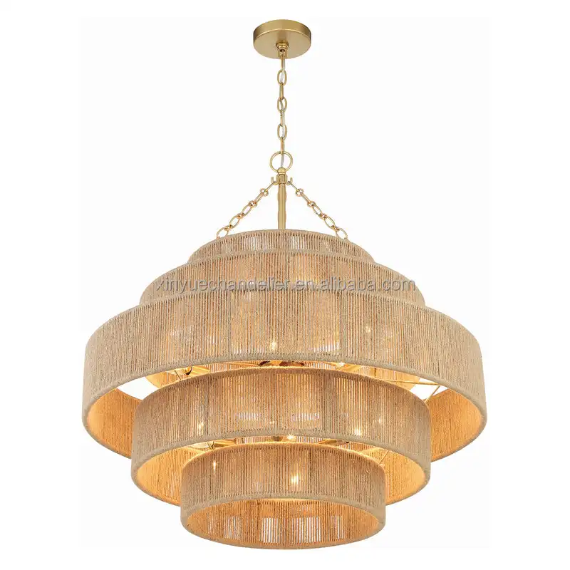 Modern Indoor Lighting 20-Light Chandelier Natural Rattan Woven Twine Hanging Light