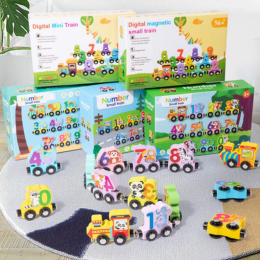 Children Educational train assembly building blocks of magnetic animal dinosaur digital traffic toy car Montessori toys for kids