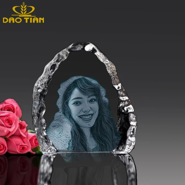 Customized laser engrave home decoration wholesale transparent crystal iceberg photo frame for wedding gift for birthday gift