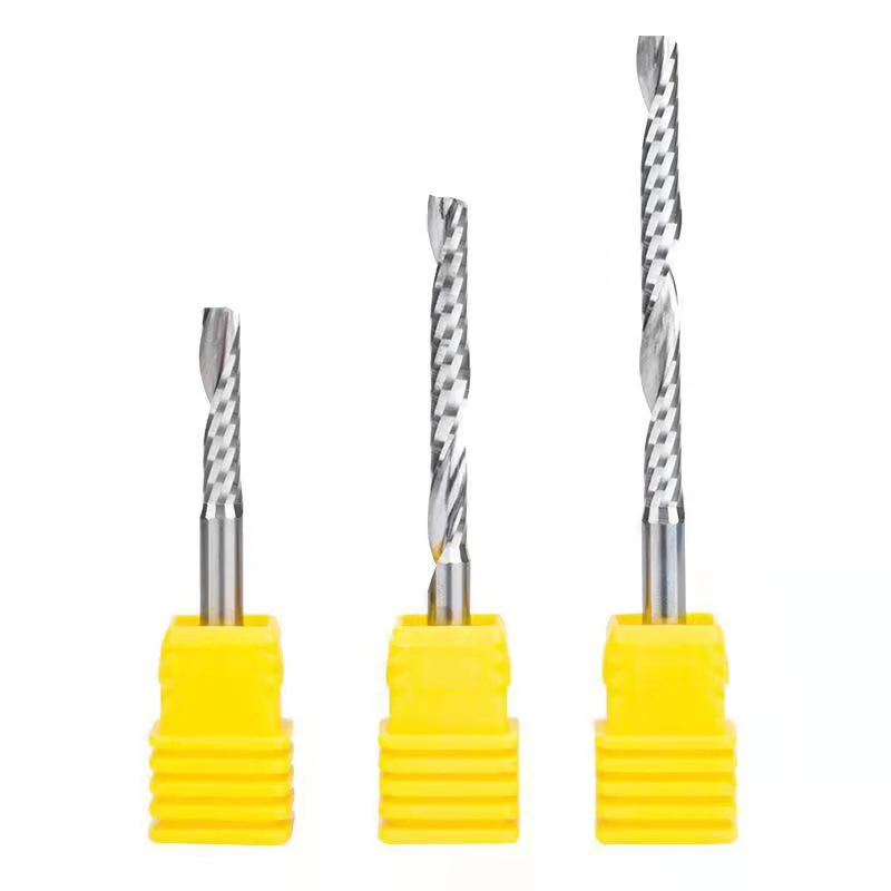 3.175mm 4mm 6mm One Flute Spiral End Mill Cnc Router Bits For Aluminum Single Flute Corner Radius Cutter