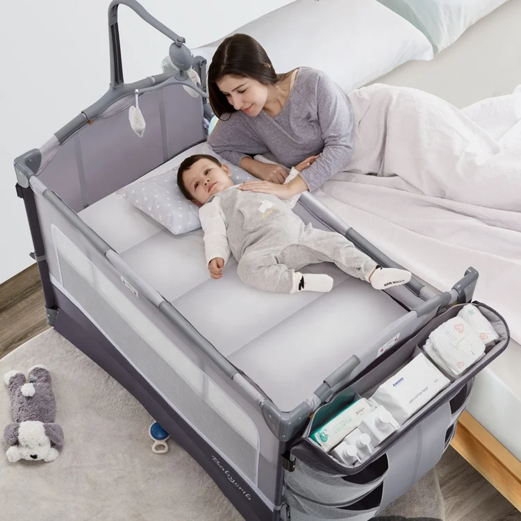 Baby Bed Adaptable to Splicing Bed Crib Pendulum Folding Cradle Removable Portable Newborn Cot Game Bassinet Bumper Nest
