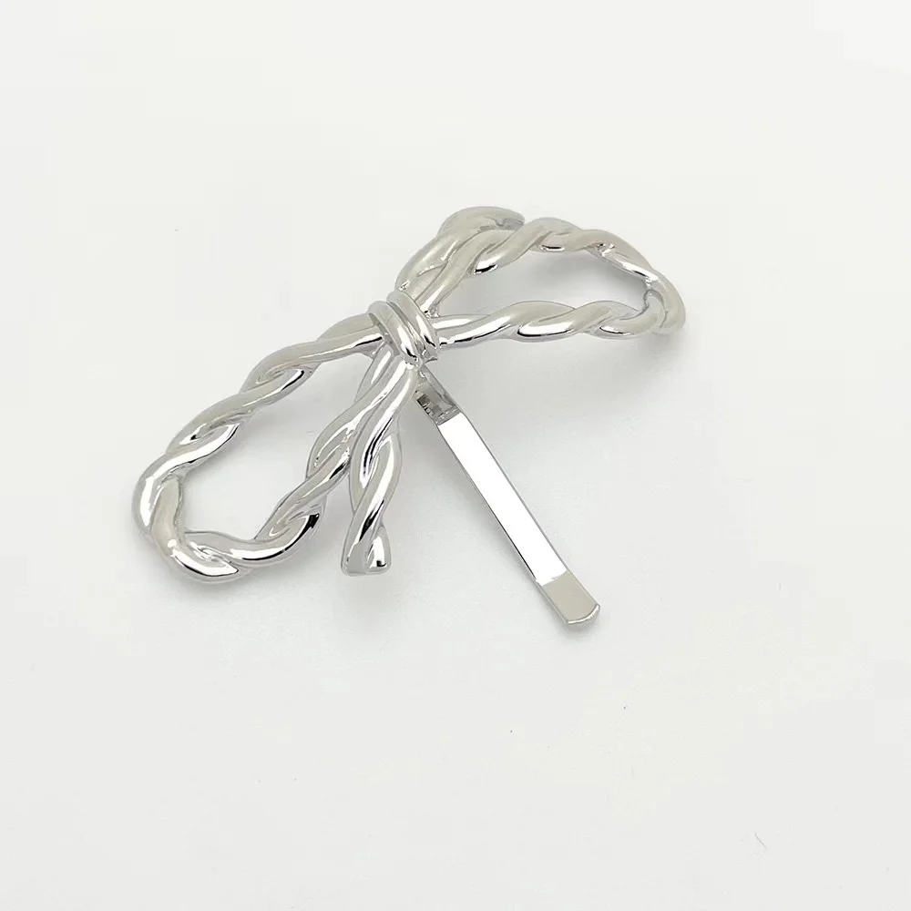 New Designs INS Silver /gold Fashion Alloy Metal Unique Bow Tie Hair Clasp Cool Girls Simple Unique Ponytail Hair Clips