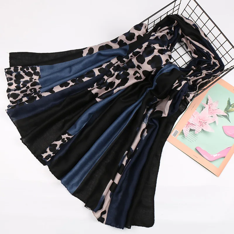 Fashion Women Autumn Scarves Wrap Pashmina Striped Geometric Long Shawl Leopard Print Cotton Scarf