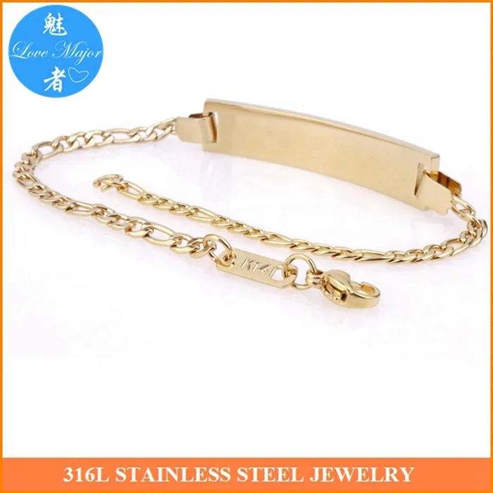 Stainless Steel Engravable Cross Identification Bracelet with Plate gold color