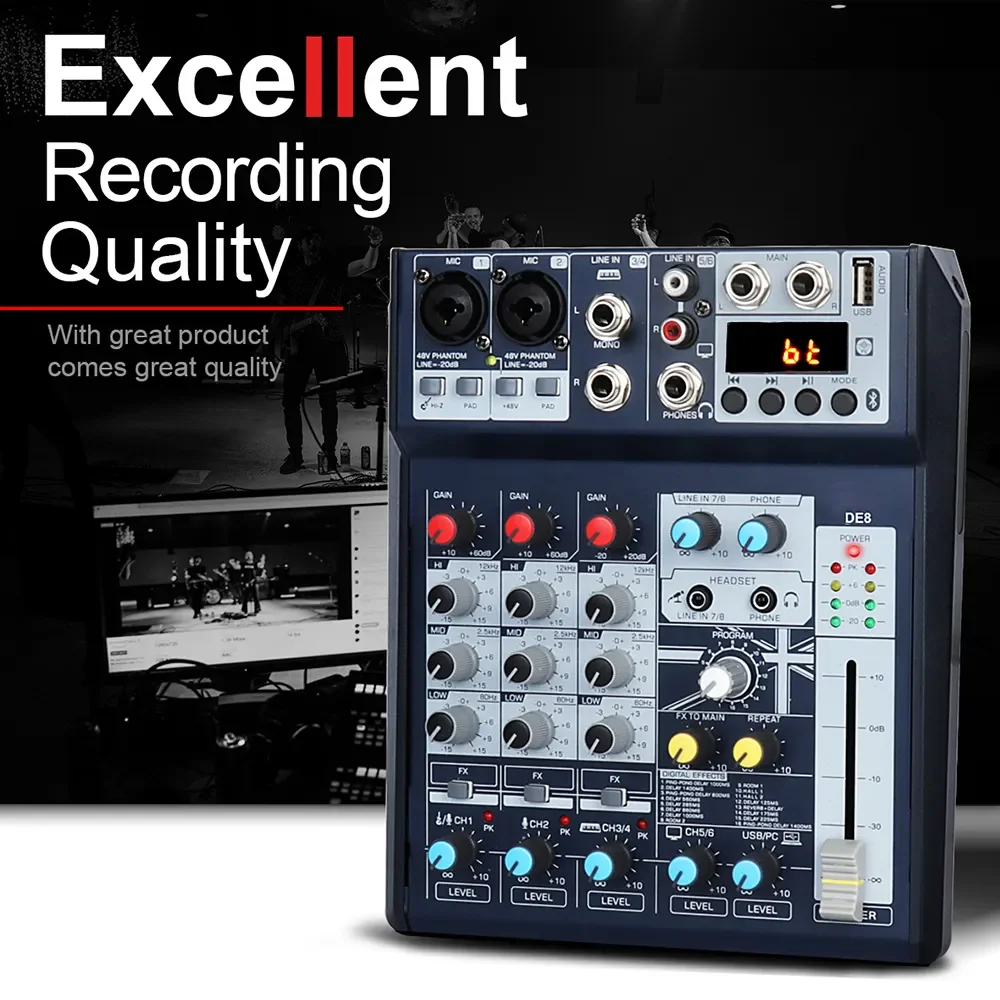 DE8 Professional DJ Sound Controller with 16 Bit DSP Soundcard for PC Recording 8 channel usb audio mixer
