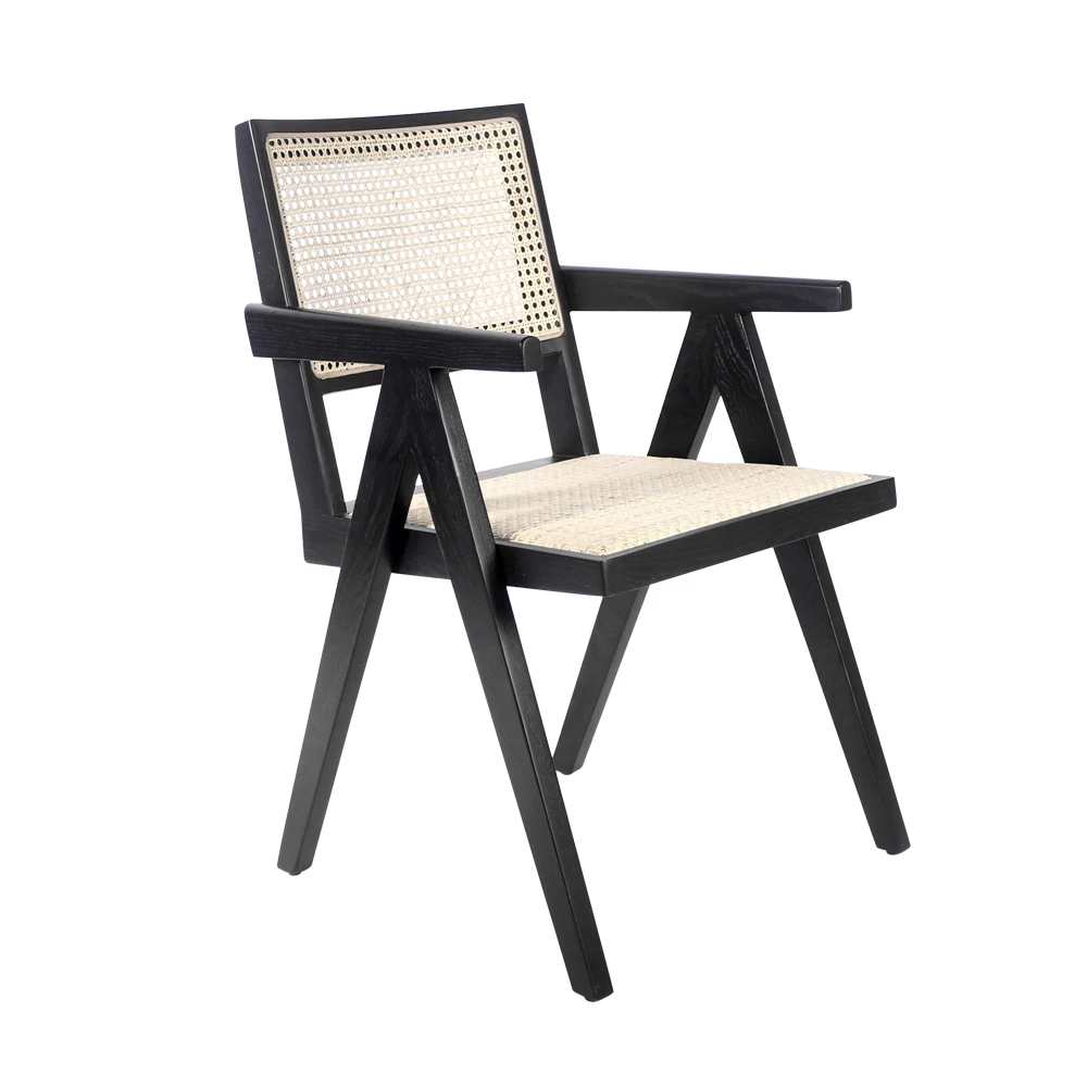 
Indoor new solid wood simple design rattan woven dining chair armchair leisure chair with cushion 