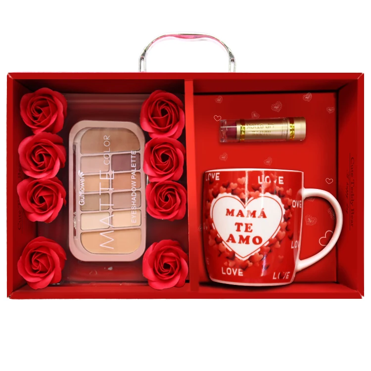 China Manufacturer Cheap Coffee Mug set With Eye Shadow Lipstick For Mothers Day Gift Sets