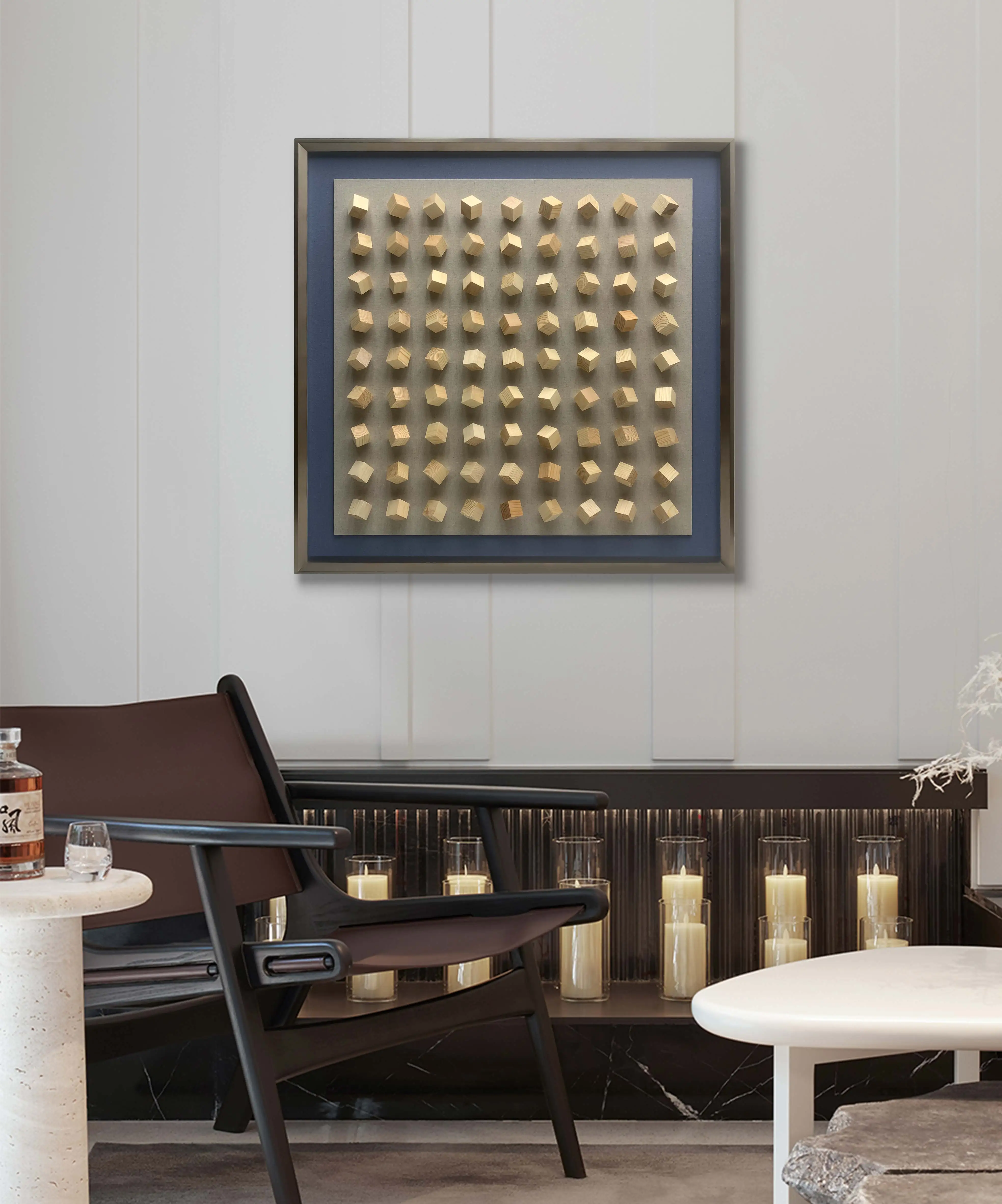 Home Decor Mosaic Mixed Media Artwork Wooden Block 3D Painting Framed Wood Carved Wall Art