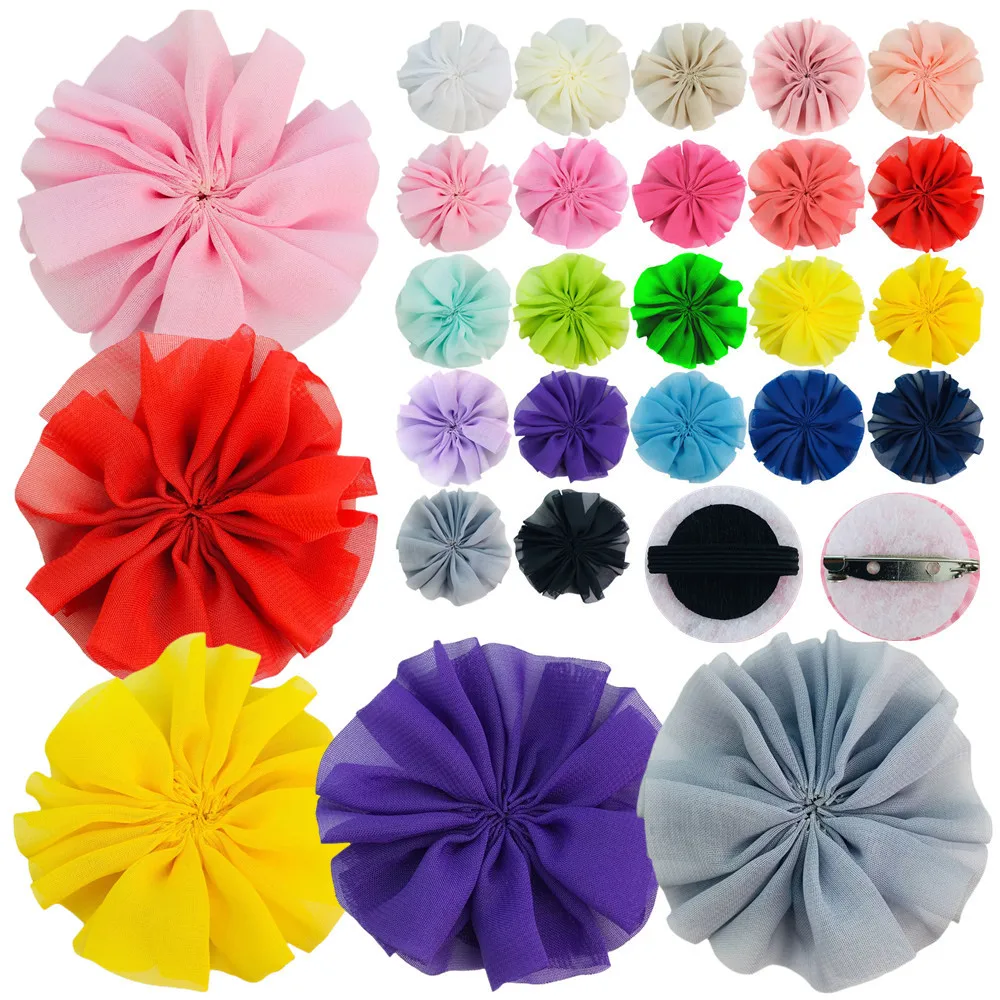 2024 7cm Chiffon Pleated Cloth Flower for Hairpin Hair Band Pet and Cat Dog Clothing Accessories Decorations
