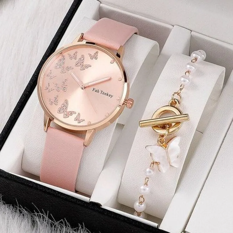 Wholesale fashion Classic Wristwatch pearl Butterfly Bracelet women jewelry gift Quartz Watches set for Ladies