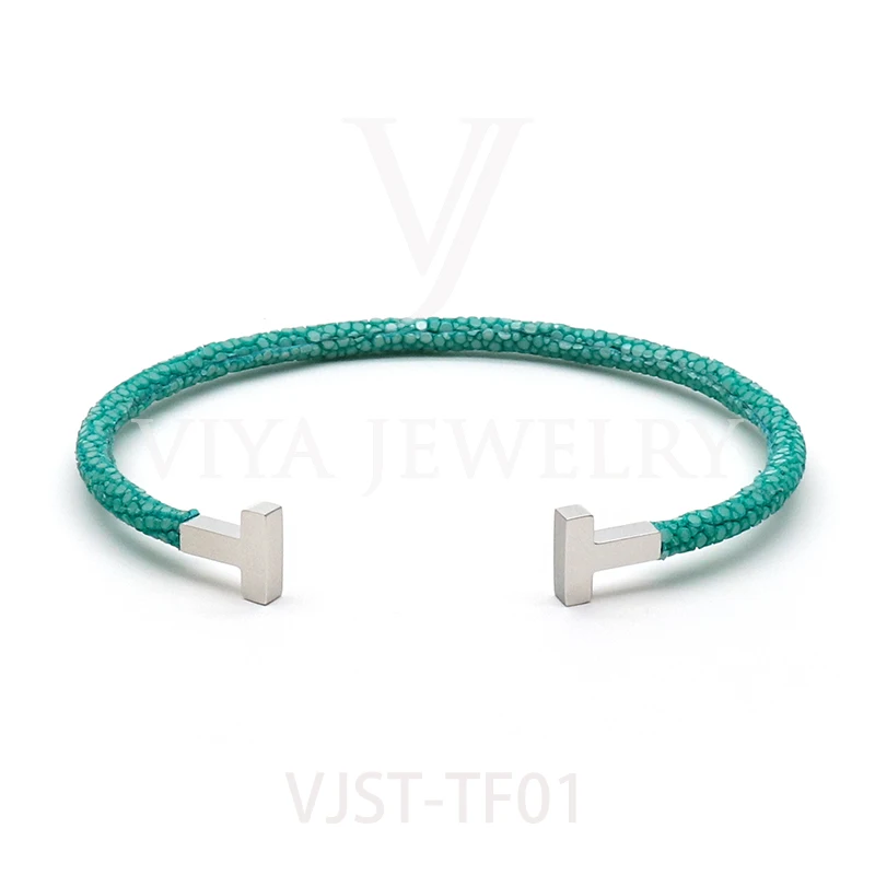 Fine jewelry joyas de acero inoxidable al por mayor pulseras de cuero para hombre genuine stingray exotic leather bracelet