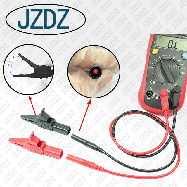 
JZDZ J.60039 4mm safety banana jack gun test clip copper plated nickel insert insulation large safety alligator clip 