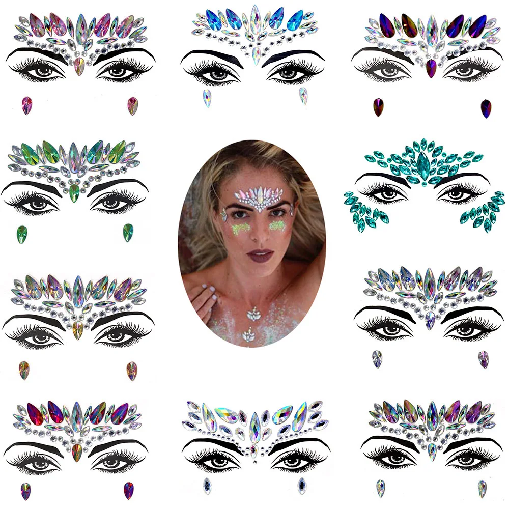 Rave Party Crystal Stones Chest Eye Tattoo Sticker Face Body Jewels Temporary Face Rhinestone Stickers