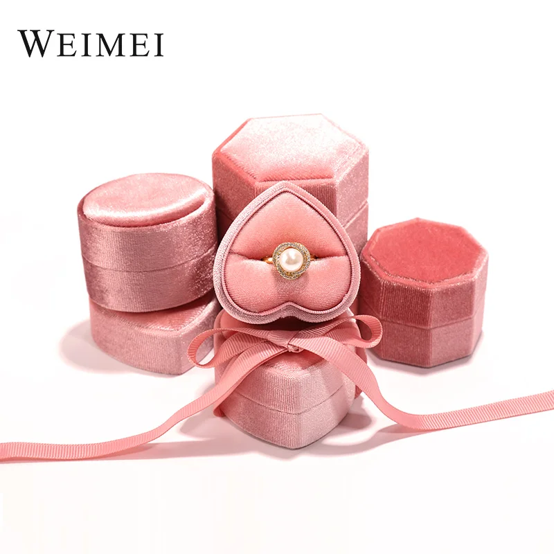 WEIMEI Manufacturer creative high-end wedding jewellery box round korea velvet ring box hexagonal velvet jewelry box with bag