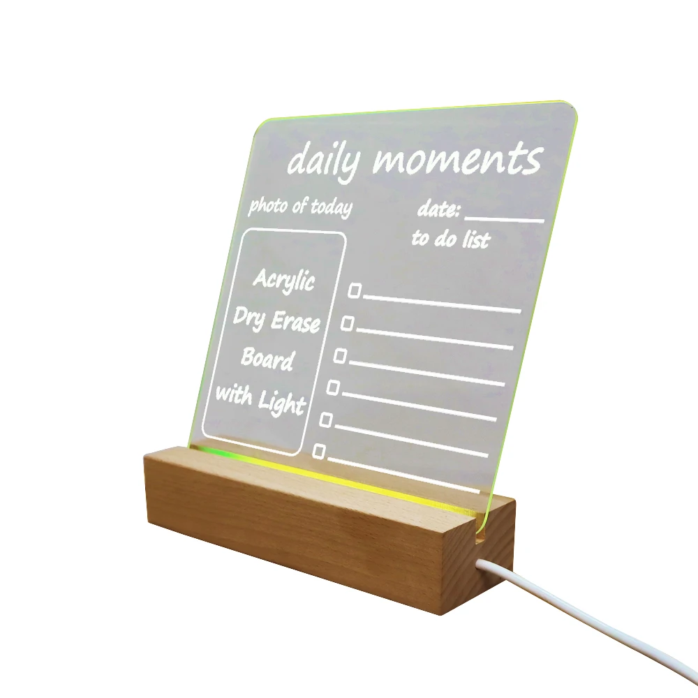 Custom Message Board Clear Desktop Note Memo Acrylic Dry Erase Colorful LED Light Up Board With Stand acrylic display led